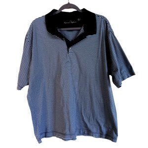 Kenneth Roberts Navy Blue Polo Shirt Men's XL Striped Polo 100% Cotton